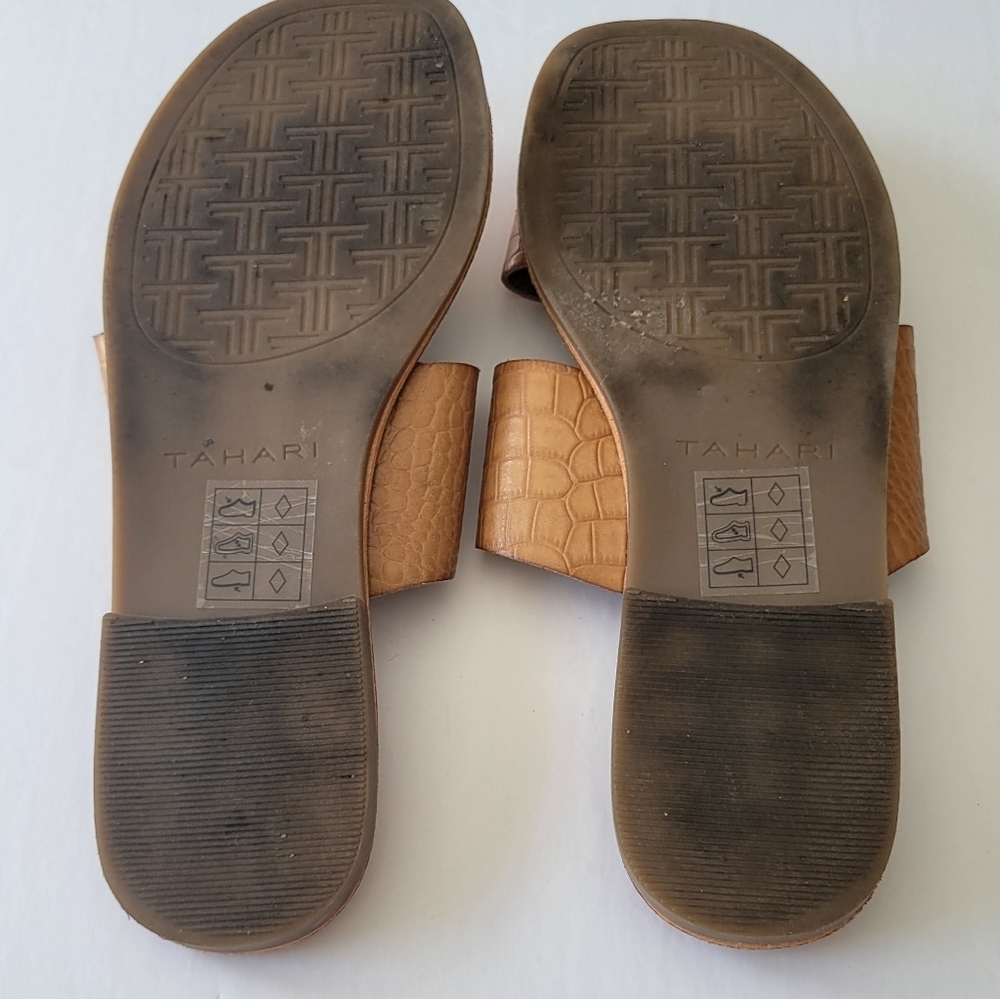Tahari Tan Croc-Embossed Slide Sandals - Picture 5 of 5
